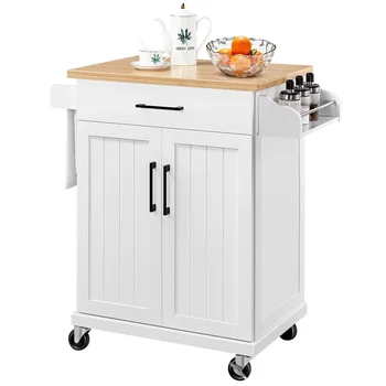 Кухонная тележка на колесиках с выдвижным ящиком, белый стол-островок, мебельная барная стойка 
