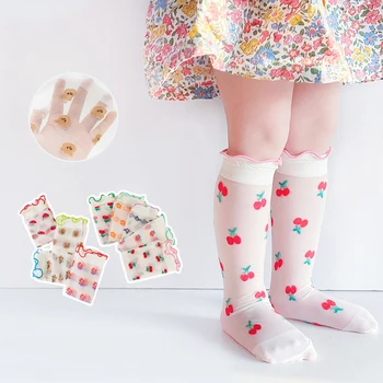 Летние детские супертонкие чулки для маленьких девочек, сетчатые носки до колена для девочек старше 3 лет, стеклянные шелковые носки до икры