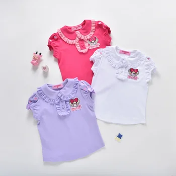 Летние милые футболки с короткими рукавами для девочек, милые топы с мультяшной вышивкой, детские футболки, одежда для девочек, Camisetas Poleras Roupa Infantil