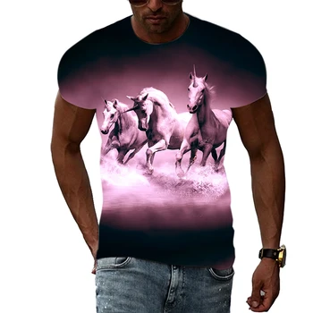 Летняя горячая распродажа, модная повседневная мужская футболка с изображением лошади, 3D-печать, Молодежный тренд в стиле Харадзюку, круглый вырез, короткий рукав