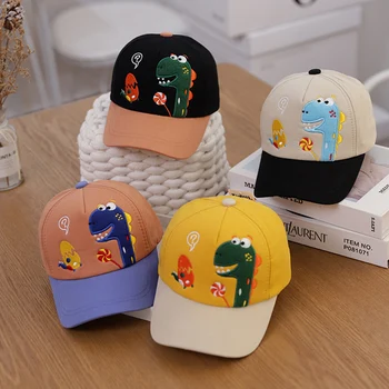 Летняя осенняя детская бейсболка с мультяшной вышивкой Динозавра, кепки для мальчиков, Милая Солнцезащитная кепка для малышей и девочек