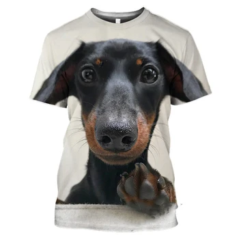 Летняя футболка с изображением собаки таксы с 3D-принтом Для мужчин и женщин, унисекс, крутые повседневные топы оверсайз, футболки, Одежда с коротким рукавом для мальчиков