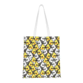 Милая сумка для покупок с попугаями Cockatiel Squad, продукты для переработки животных, холщовая сумка для покупок через плечо