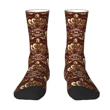 Милые Винтажные Золотые Королевские носки с бесшовным рисунком Мужские Женские Теплые Спортивные носки с 3D-принтом в европейском стиле барокко с цветочным рисунком