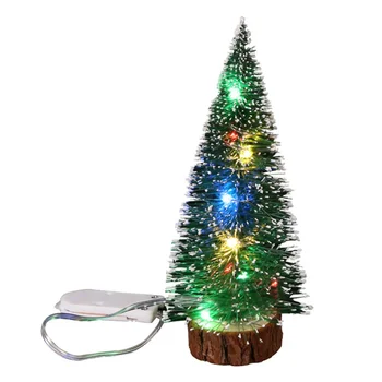 Мини-Рождественская елка, сделанная своими руками со светодиодной подсветкой, подарок для домашней вечеринки, Миниатюрное Многоразовое украшение для рабочего стола из сосновой хвои и кедра, Праздничный кукольный домик