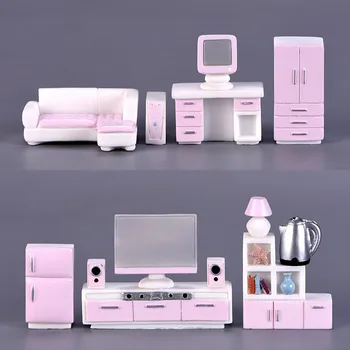 Миниатюрные фигурки, милая розовая маленькая мебель, шкаф для телевизора, компьютер, микро-ландшафтные украшения для украшения дома, декор комнаты