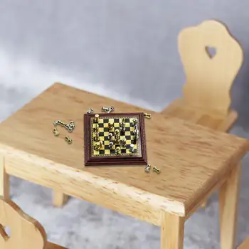 Миниатюрный набор шахмат с магнитной доской для взрослых, детская модель мини-настольных игр, модель мини-шахмат для подарков, кукольный домик, сцена 