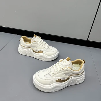Модная спортивная обувь на платформе, дышащая, с волнистой шнуровкой, повседневная Женская вулканизированная обувь, нескользящая, для бега, Новые Женские кроссовки