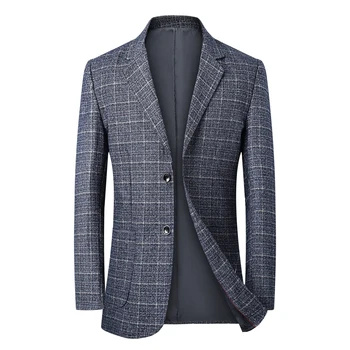 Модный Новый мужской повседневный бутик 2023, клетчатый шерстяной костюм, пальто / giacca da uomo, приталенный деловой пиджак