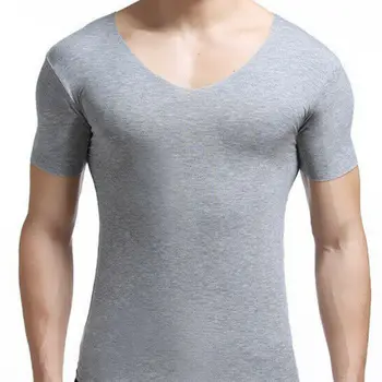 Мужская бесшовная футболка с коротким рукавом, эластичные трикотажные изделия с V-образным вырезом, тонкая мужская одежда, мужское нижнее белье, сексуальные повседневные жилетки, футболки