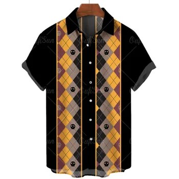 Мужская рубашка с коротким рукавом в гавайском пляжном стиле с 3D принтом в винтажную полоску, модный креативный Свободный Дышащий
