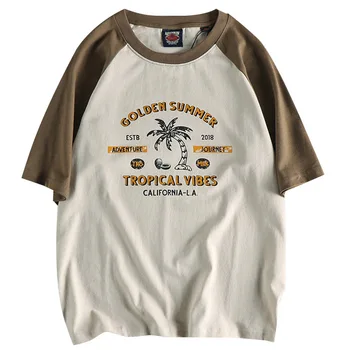 Мужские футболки для отдыха, пляжный стиль, футболка с принтом кокосовой пальмы, короткий рукав, хлопковая свободная футболка, топ мужской