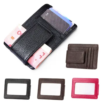 Мужской кожаный зажим для денег, тонкий бумажник с передним карманом, удостоверение личности, держатель для кредитной карты