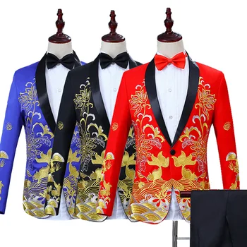 Мужской костюм-смокинг с вышивкой из 2 частей, костюм для вечеринки, свадьбы, фестиваля, мужской костюм для оперной сцены певицы