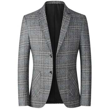 Мужской пиджак размера Оверсайз 4XL, весенне-осенний однобортный деловой повседневный пиджак Поло в клетку, мужской облегающий пиджак
