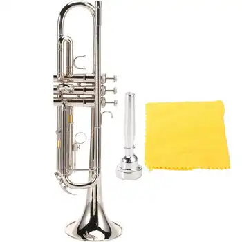 Музыкальная труба Стандартная труба Bb с посеребренным мундштуком Процесс покраски серебром Латунная труба духовой инструмент