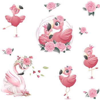Наклейки на стену с изображением розового лебедя и цветка из мультфильма, обои для украшения стен детской комнаты, спальня для девочек, гостиная, детские наклейки, наклейки