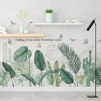 Наклейки на стену с тропическими зелеными листьями для спальни, гостиной, дивана, телевизора, Съемные виниловые наклейки на стены, домашний декор