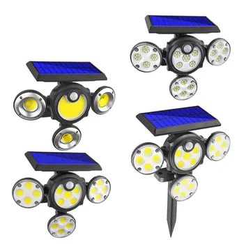 Наружные солнечные настенные светильники с четырьмя головками домашнего освещения Лампа для газона PIR Датчик движения Ландшафтные прожекторы для сада и двора