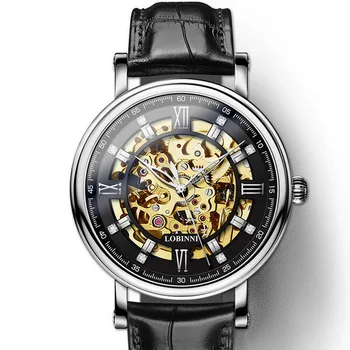 наручные часы мужские,мужские автоматические часы LOBINNI man люксового бренда водонепроницаемый скелет механические наручные часы montre homme dress