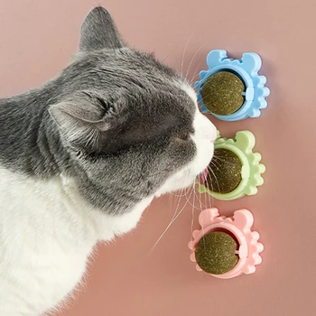 Натуральная Кошачья мята Cat Wall Stick-on Ball Toy Лечит Здоровые Натуральные Комочки Шерсти, способствующие Пищеварению, Кошачью Траву, Снек для Домашних Животных