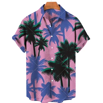 Новая мужская одежда, летние легкие гавайские рубашки с коротким рукавом, повседневные модные рубашки с V-образным вырезом, свободные уличные топы