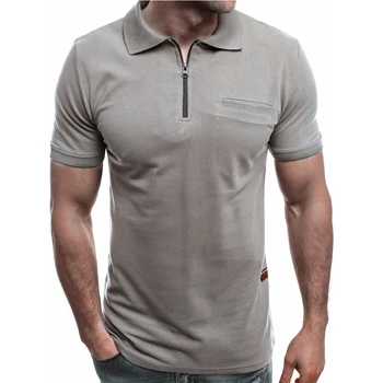 Новая мужская однотонная рубашка-поло с лацканами, рубашка-поло с длинными рукавами, воротник-молния, модная летняя тонкая рубашка, Повседневные свободные топы