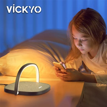 Новая светодиодная настольная лампа VICKYO Поддерживает беспроводную зарядку телефона Ночник с сенсорным затемнением для спальни Прикроватные лампы для кабинета