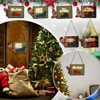 Новогодняя Деревянная вывеска на двери, Рождественская елка, Рождественское украшение для дома, Деревянная подвеска со светом # t2g