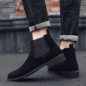новый дизайн, мужские ботинки Челси для отдыха, черные ботинки из коровьей замши, весенне-осенние ковбойские ботинки, красивые ботильоны, botas hombre