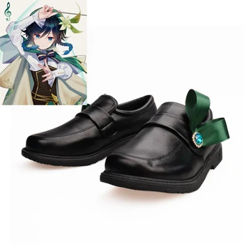 Обувь для косплея Genshin Impact Venti, ботинки для девочек, униформа JK Commuter, Мокасины из искусственной кожи, повседневная обувь, реквизит для Хэллоуина
