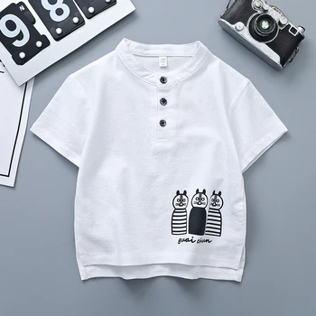 Одежда для мальчиков Summe Хлопчатобумажные льняные рубашки Тонкая Детская одежда с мультяшным принтом, детская одежда с коротким рукавом, топы, рубашки, блузки