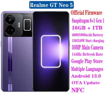 Оригинальный Новый Смартфон Realme GT Neo5 Neo 5 5G Android 13 6,74 1,5K 144 Гц 50 Мп Камеры заднего вида Snapdragon 8 + Gen 1 Google Play NFC