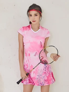Платье для гольфа, женская розовая рубашка с принтом, халат, женская длинная футболка с коротким рукавом, Летняя новинка 2022 года, спортивное платье для бадминтона, теннисное платье с антибликовым покрытием