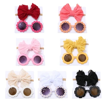 Повязка на голову с бантом для девочек и модные солнцезащитные очки для фотосъемки Головной убор Очки