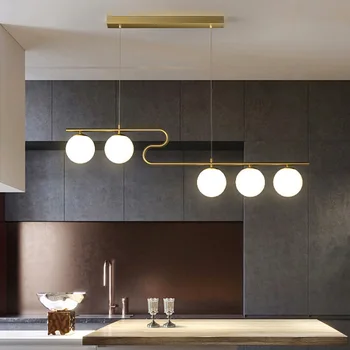 Подвесной светильник Nordic Golden Lustre со светодиодным стеклянным шаром, потолочный светильник для столовой, гостиной, кухонного островка, внутреннего украшения