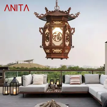 Подвесные светильники ANITA с китайским фонарем, уличная водонепроницаемая светодиодная коричневая ретро-люстра для домашнего декора коридора отеля, электричество