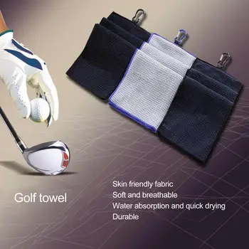 Полотенце для гольфа с карабином и вафельным рисунком для занятий спортом и йогой из хлопчатобумажной смеси, Сложенные мягкие клюшки, мячи, полотенца для чистки рук