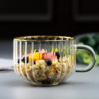Прозрачная креативная стеклянная кофейная кружка для чая, напитка, десерта, чашки для завтрака, молока, кофейная чашка большой емкости с ложкой, бытовая ручка