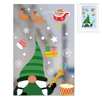 Рождественские наклейки на окна Декоративные наклейки на окна с рождественским гномом, Снежинки, Санта-Клаус, Олени, Снеговик, наклейки на окна