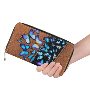 Роскошная кожаная женская сумка-кошелек с бабочкой из искусственной кожи синего фиолетового цвета, дизайнерский держатель для карт для длинного дамского кошелька