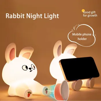 Светодиодный USB-Мультяшный Милый Ночник, Силиконовая лампа с Кроликом, USB-декор для рабочего стола, Настольная лампа, Индуцированная вибрация, Детская Подарочная лампа на День Рождения