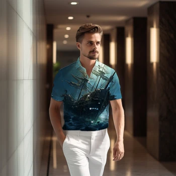 Свободная и удобная мужская летняя рубашка с короткими рукавами и 3D-принтом в виде лодочки, новая высококачественная рубашка