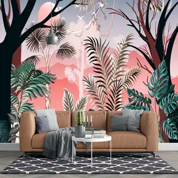 Современный минимализм, растения тропического леса, банановые листья, гостиная, спальня, самоклеящиеся обои на заказ, фрески