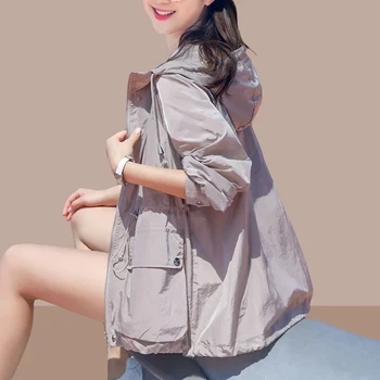Солнцезащитная одежда, Женское летнее тонкое пальто 2023, Новая дышащая рубашка с защитой от ультрафиолета, Ветровка с капюшоном, Женская куртка