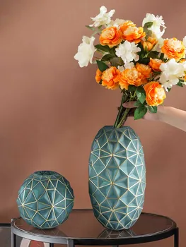 Стеклянная золотая ваза с ручной росписью, цветочная композиция для гостиной, сухоцветы, роскошный стол в скандинавском стиле, украшения для ТВ-шкафа, украшения