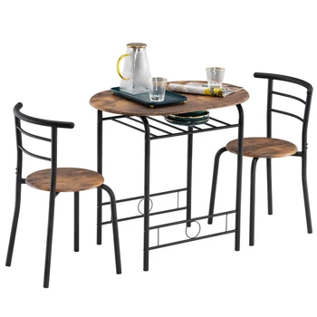Стол для завтрака для пар, набор стульев из дров, ПВХ, Черная краска с изогнутой спинкой, содержит 1 стол и 2 стула 80x53x76 см [На складе в США]
