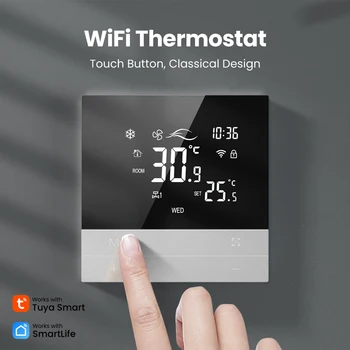 Термостат для умного дома Tuya Wifi с сенсорным ЖК-дисплеем Регулятор температуры Воды Электрический Теплый пол С подогревом Управление кондиционером