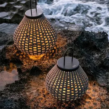 Уличный светильник для газона, водонепроницаемый садовый светильник, садовая лампа для виллы, уличный японский ротанговый арт, перезаряжаемый портативный атмосферный кемпинг