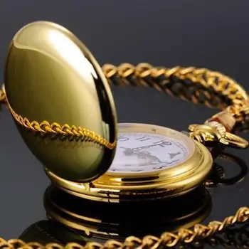 Унисекс Ретро Гладкий круглый циферблат с арабскими цифрами Аналоговые кварцевые карманные часы на цепочке